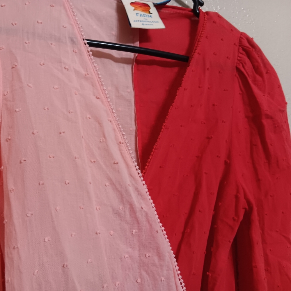 Farm Rio Pink Red Colorblock Swiss Dot Wrap Top - Picture 4 of 6